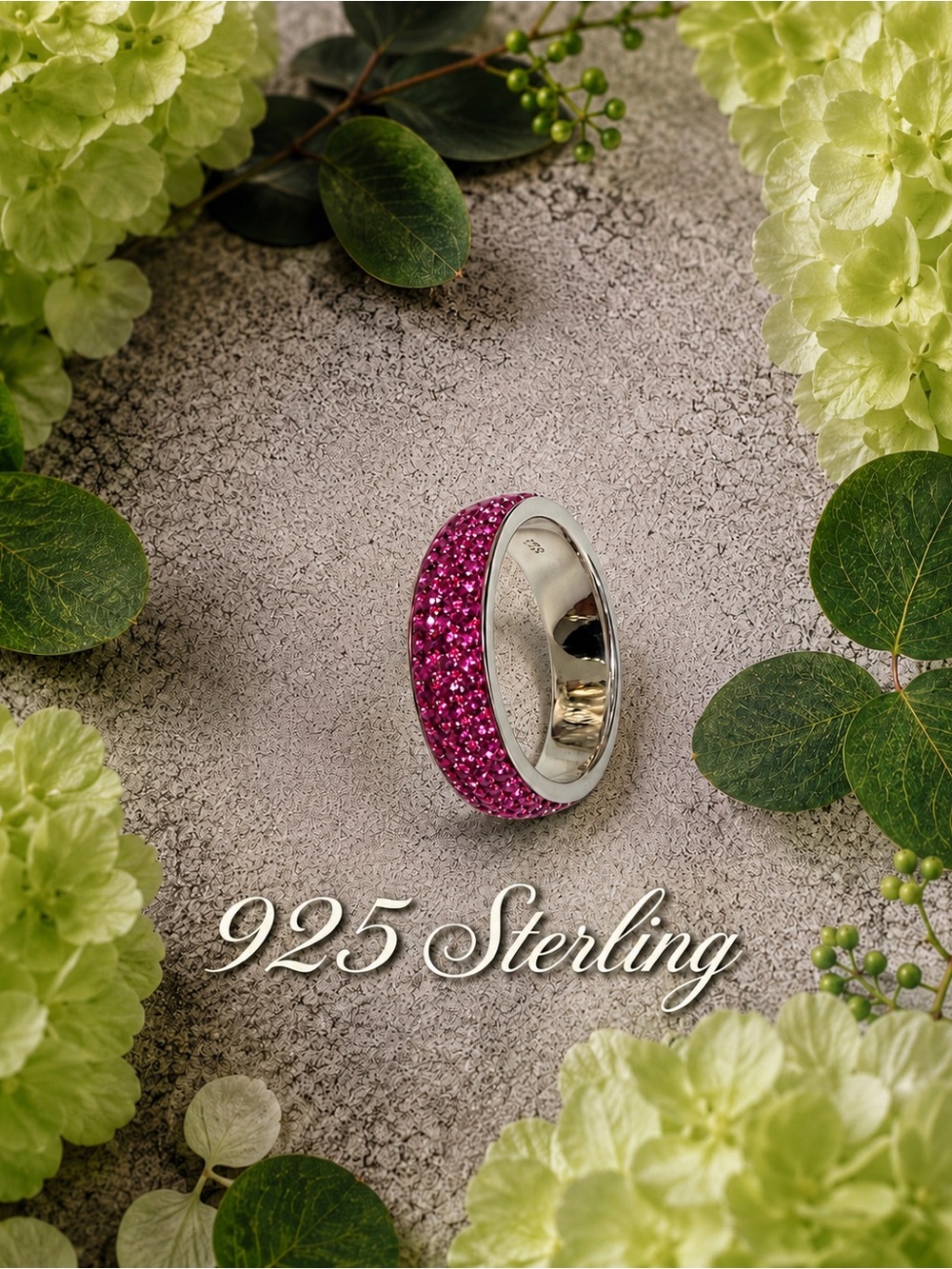 RESTOCKED❤️Sterling Silver Swarovski Fuschia Crystal Pavé Band